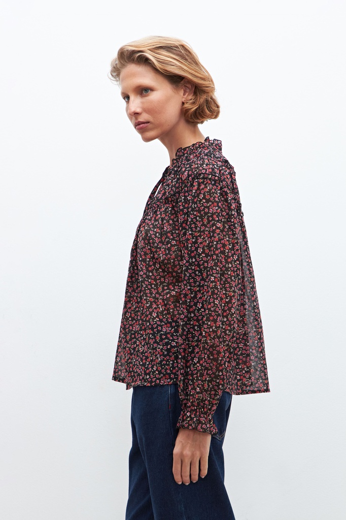 L160GBL4 BLUSA BOHO ESTAMPADA CON VOLADOS