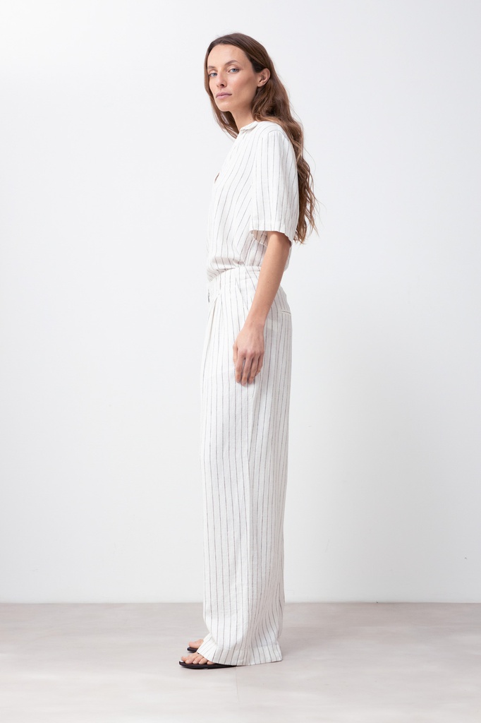 L168GPP3 PANTALON PINZADO DE LINO A RAYAS