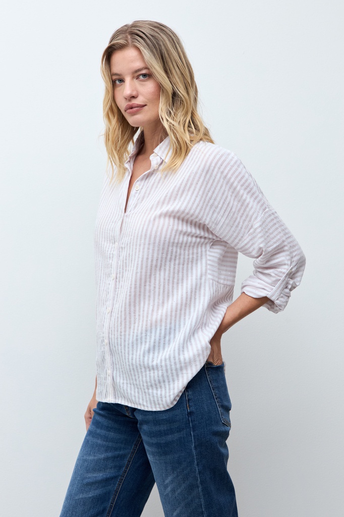 L172GBL8 CAMISA RAYADA CON BRILLOS