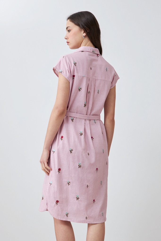 L167GDM11 VESTIDO RAYADO CON BORDADOS FLORALES
