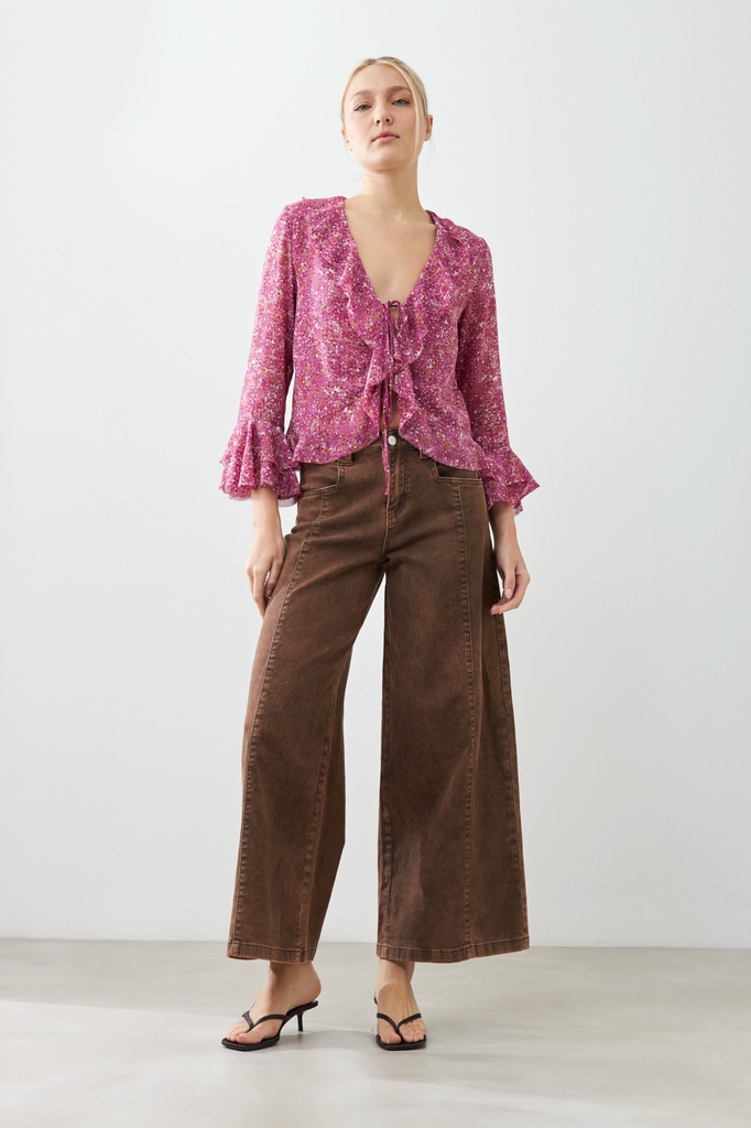 L165GBT2 BLUSA ESTAMPADA CON VOLADOS