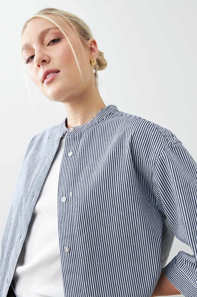 L165GBT5 CAMISA RAYADA DE JEAN CUELLO MAO