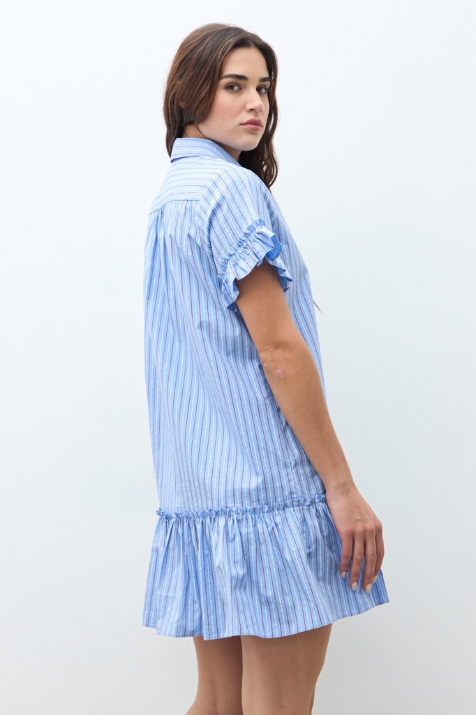 L170GDM2 VESTIDO CAMISERO RAYADO CON VOLADOS