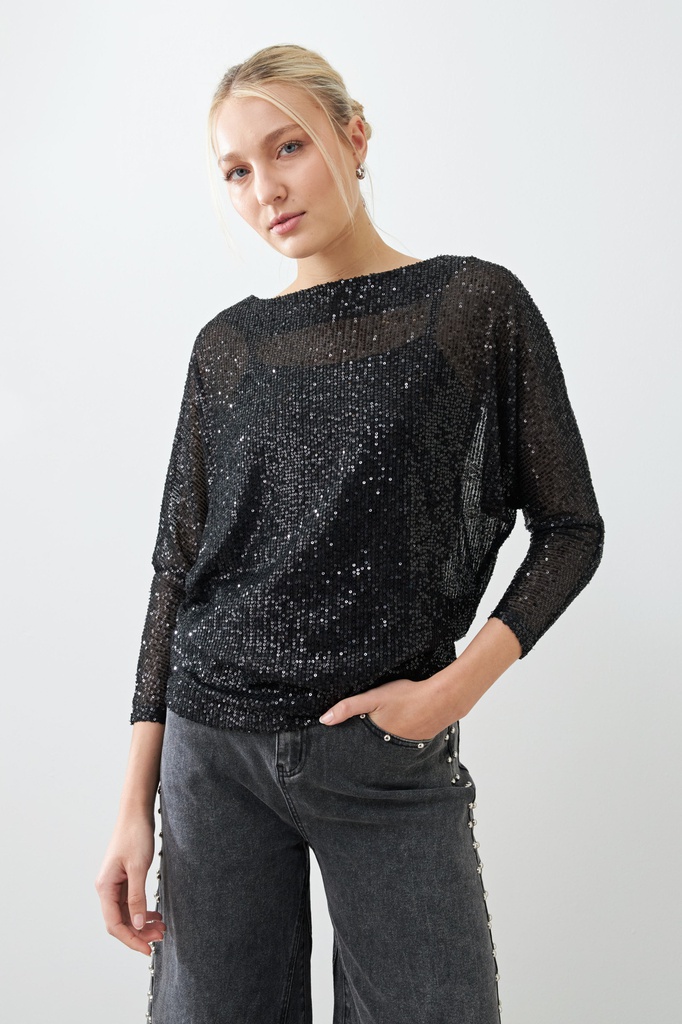 L165GBL4 BLUSA LENTEJUELAS MANGA DOLLMAN