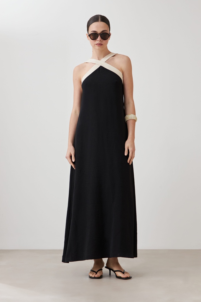 L167GDX5 MAXI VESTIDO ESCOTE HALTER BICOLOR