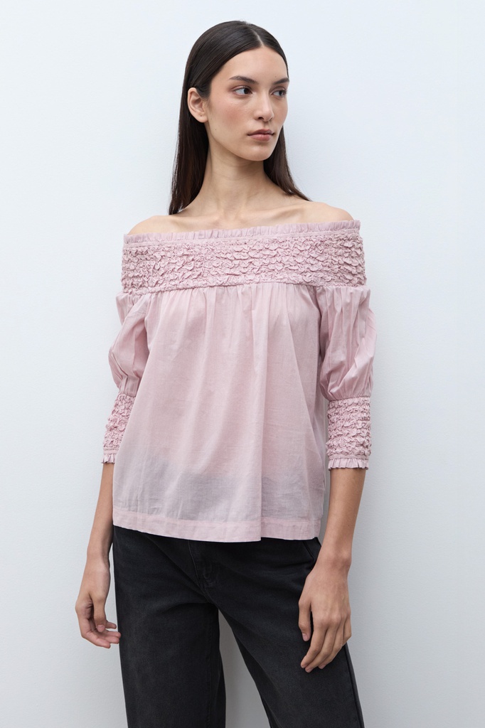 L170GBT3 BLUSA ESCOTE BARDOT CON FRUNCES