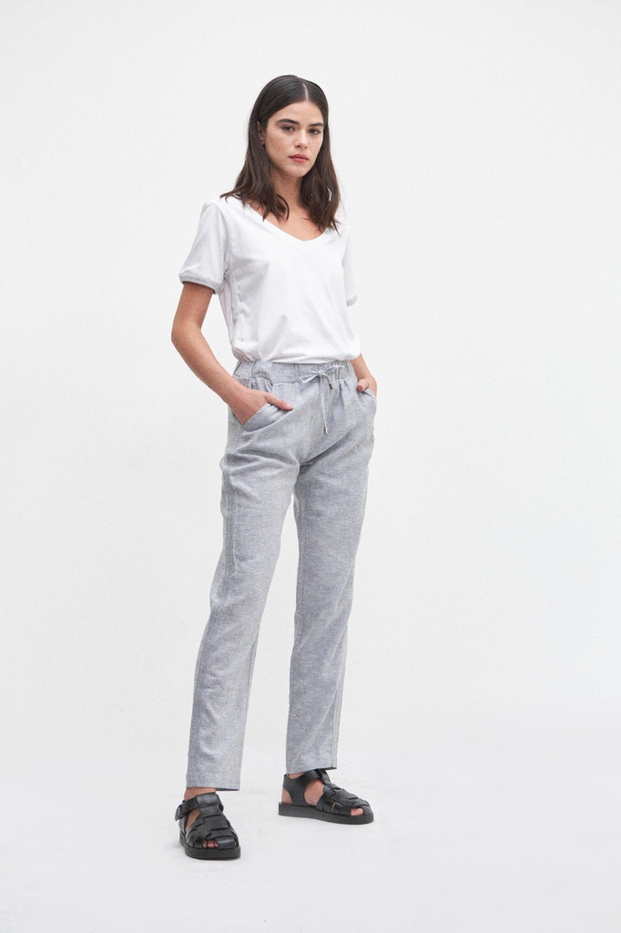 L138GPJ1 PANTALON DE LINO CON CINTA DE LUREX EN LATERALES