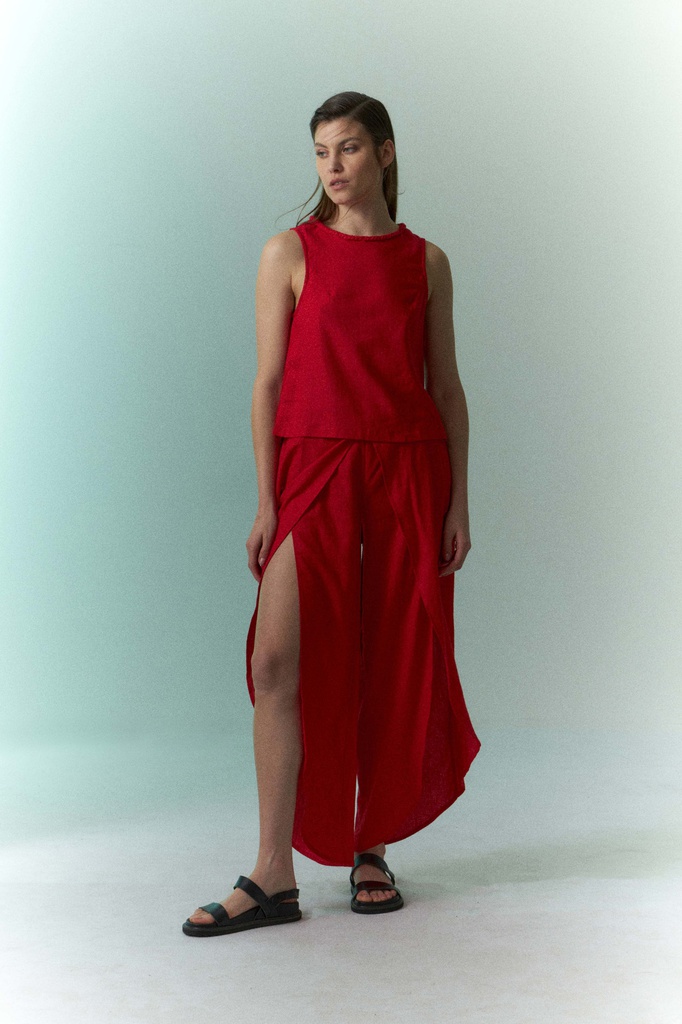 L148GPP2 PANTALON DE LINO CON TAJOS