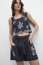 L158GPH1 SHORT CON CINTO Y BORDADO FLORAL