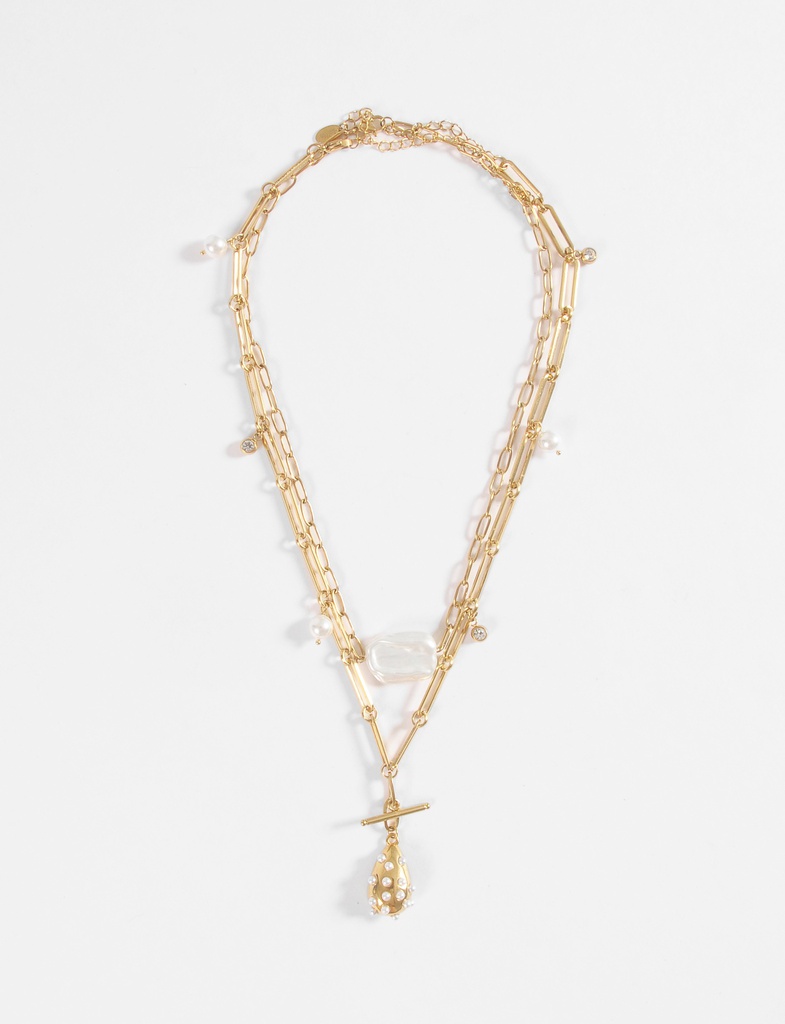 L160AJN3 COLLAR DE ACERO DIJE CON PERLAS
